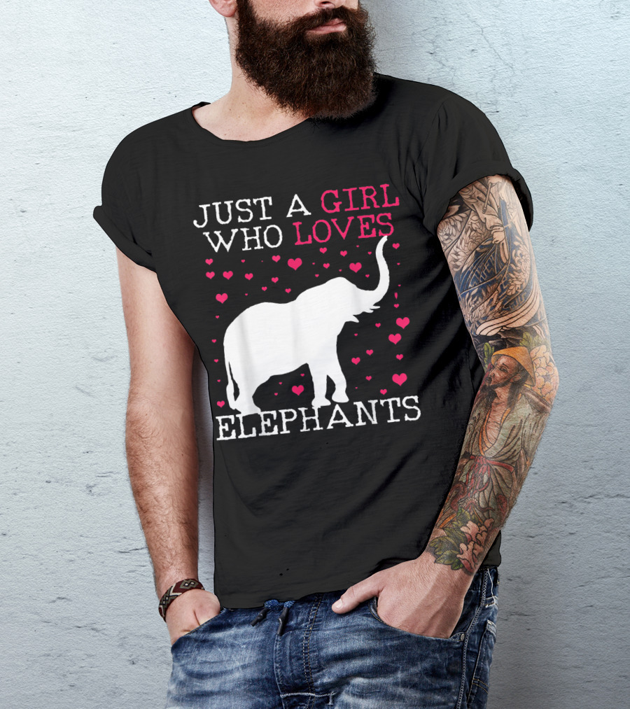 Just A Girl Who Loves Elephants Surrounded By Hearts T-Shirt