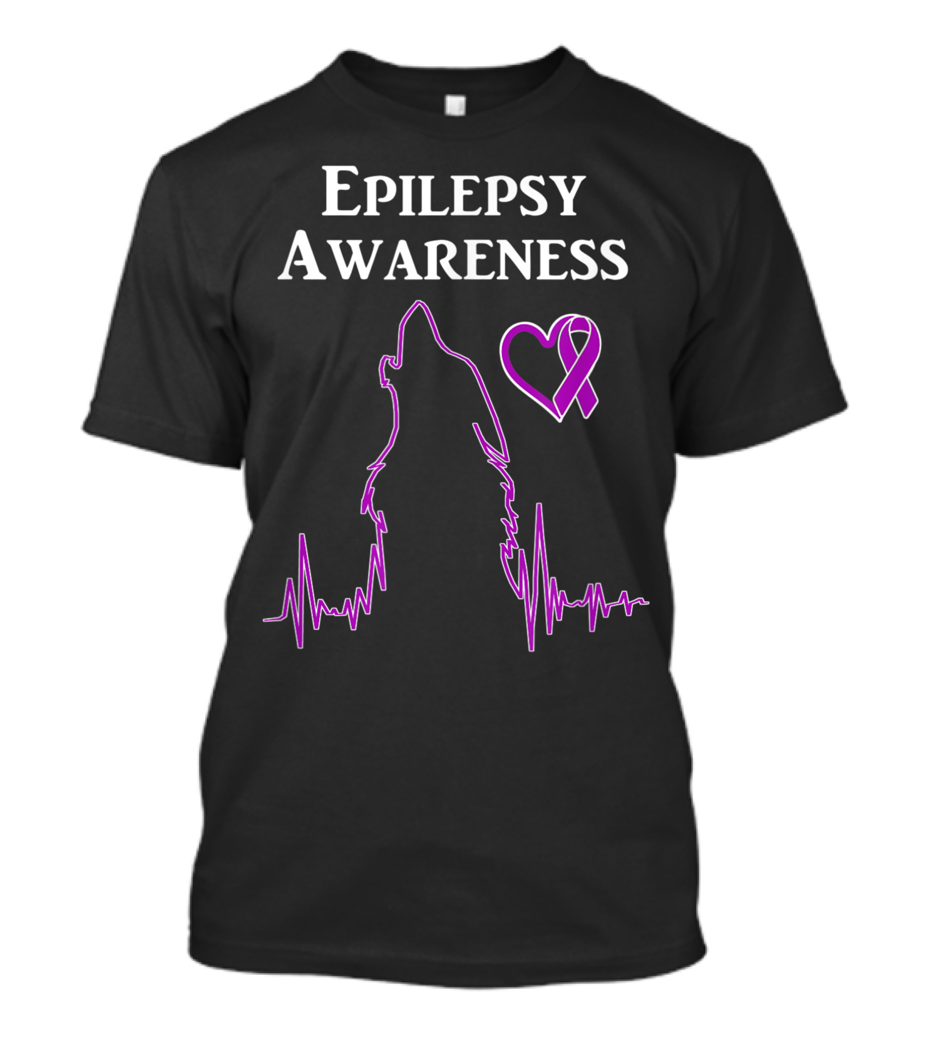 Epilepsy Awareness You Are Not A Lone Wolf Heart Ribbon Wolf EKG T-Shirt