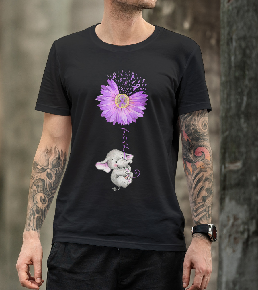 Faith Elephant Purple Sunflower Epilepsy Awareness T-Shirt
