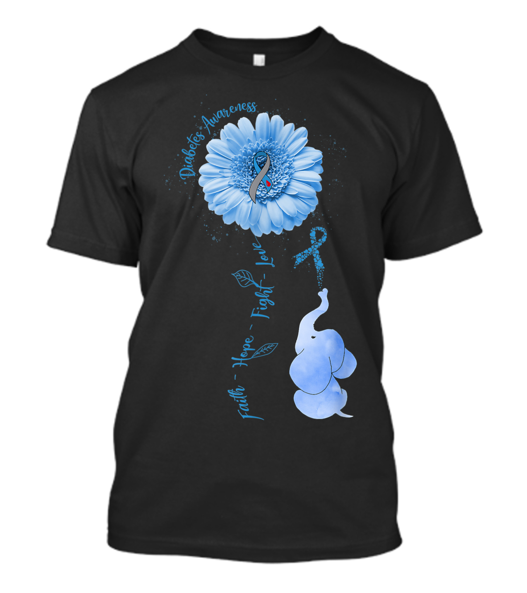 Faith Hope Fight Love Diabetes Awareness Sunflower Elephant T-Shirt