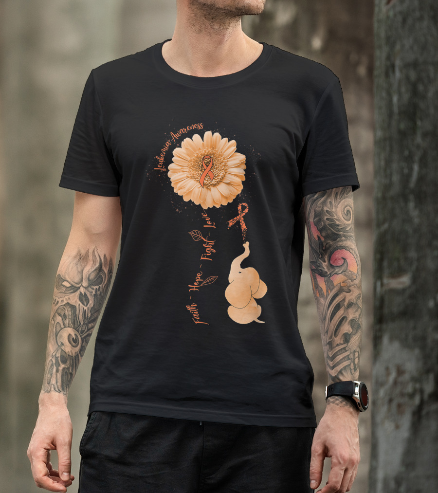 Leukemia Awareness Faith Hope Fight Love Elephant Sunflower T-Shirt