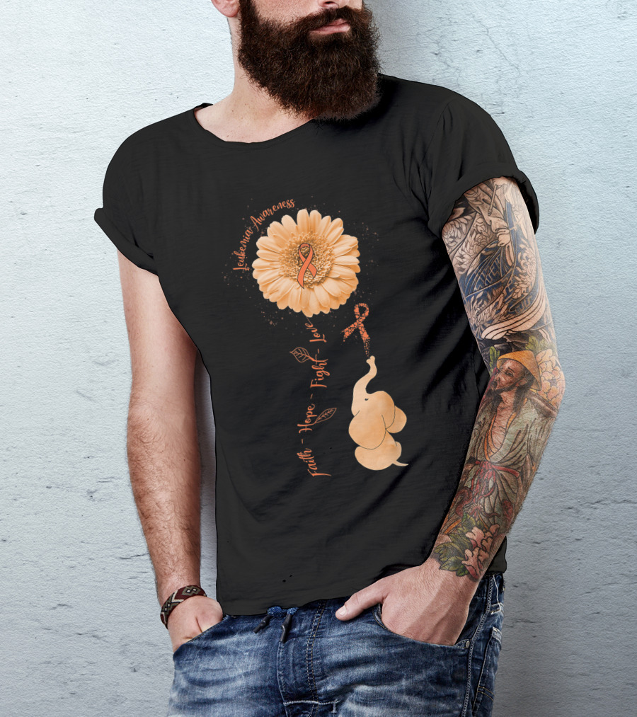 Leukemia Awareness Faith Hope Fight Love Elephant Sunflower T-Shirt