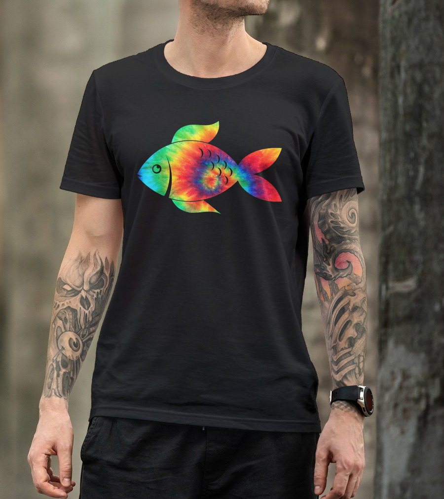 Rainbow Tie Dye Fish Ocean Hippie Hippy Costume T-Shirt