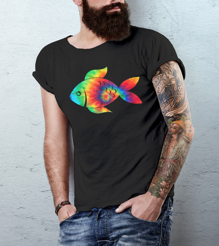 Rainbow Tie Dye Fish Ocean Hippie Hippy Costume T-Shirt