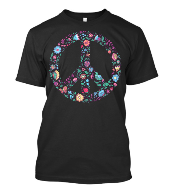 Floral Peace Symbol With Colorful Flowers And Leaves T-Shirt