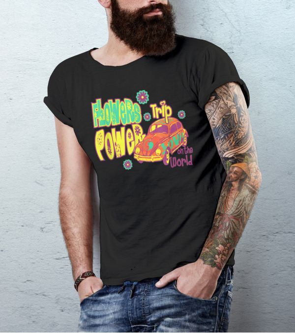 Flowers Power Trip Love On The World Hippies W9 T-Shirt