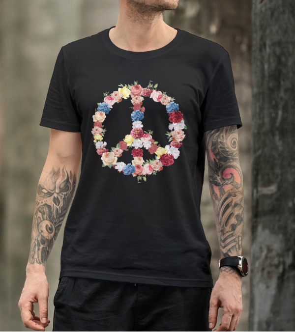 Peace Symbol With Colorful Spring Floral Arrangement T-Shirt