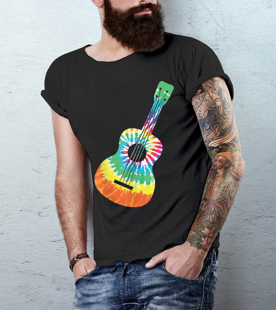 Fun Colorful Hippie Tie Dye Rainbow Acoustic Guitar T-Shirt