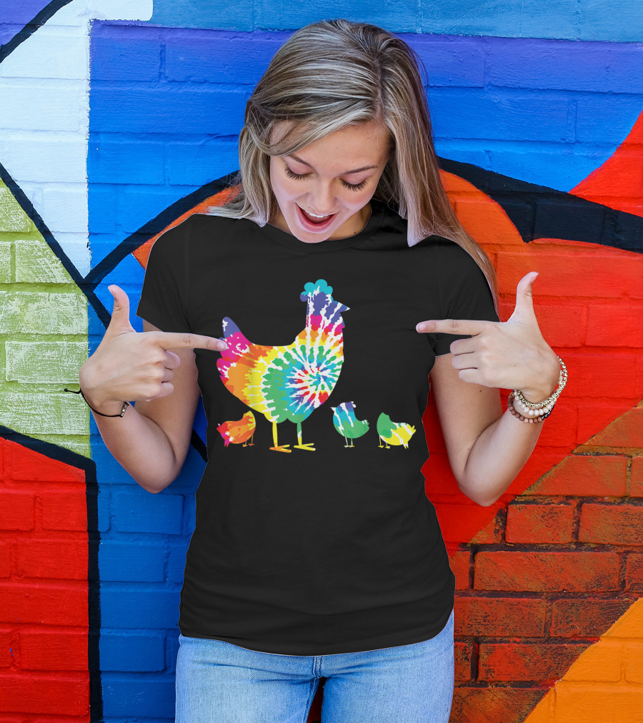 Hippie Tie Dye Rainbow Hen And Chicks Fun Vibes T-Shirt