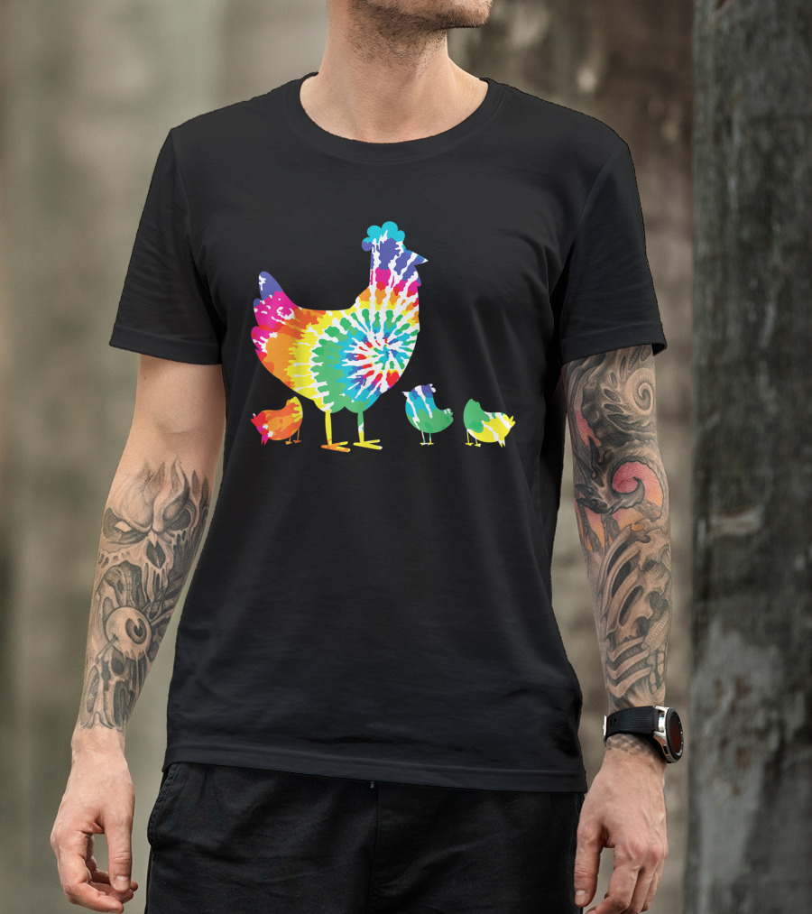 Hippie Tie Dye Rainbow Hen And Chicks Fun Vibes T-Shirt
