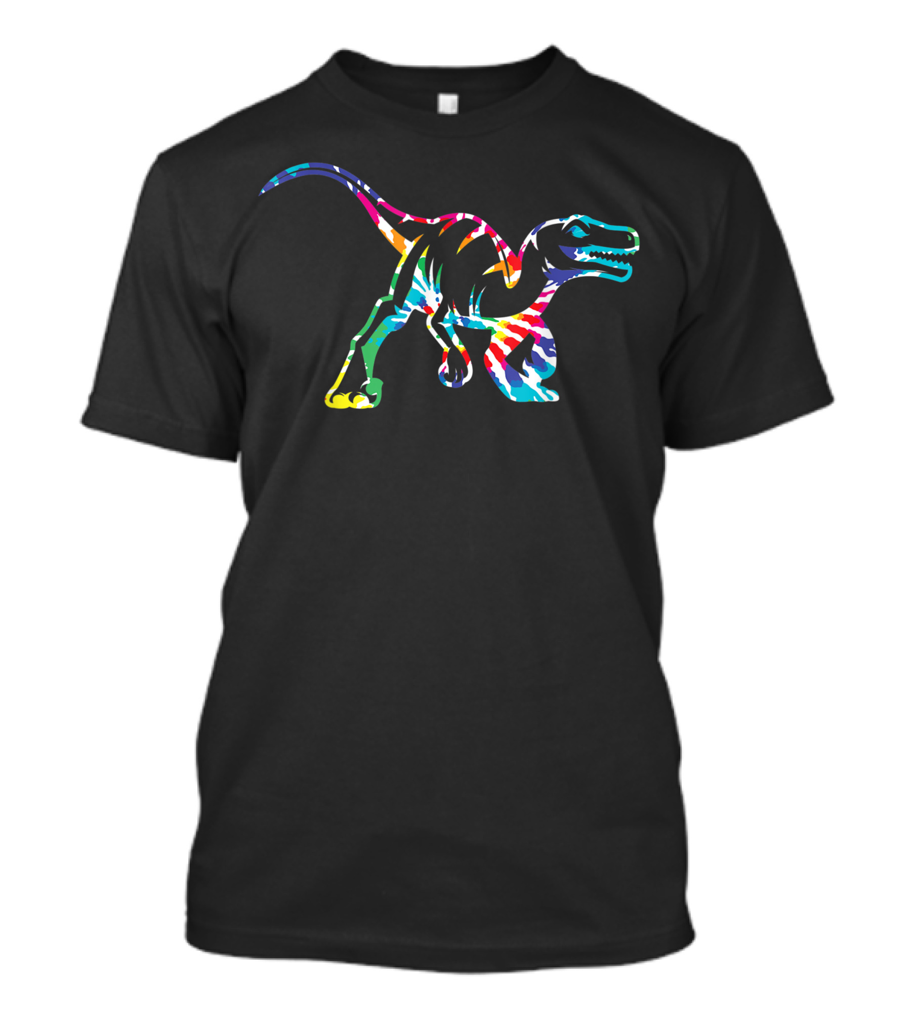 Fun Hippie Rainbow Tie Dye Dinosaur Raptor T-Shirt