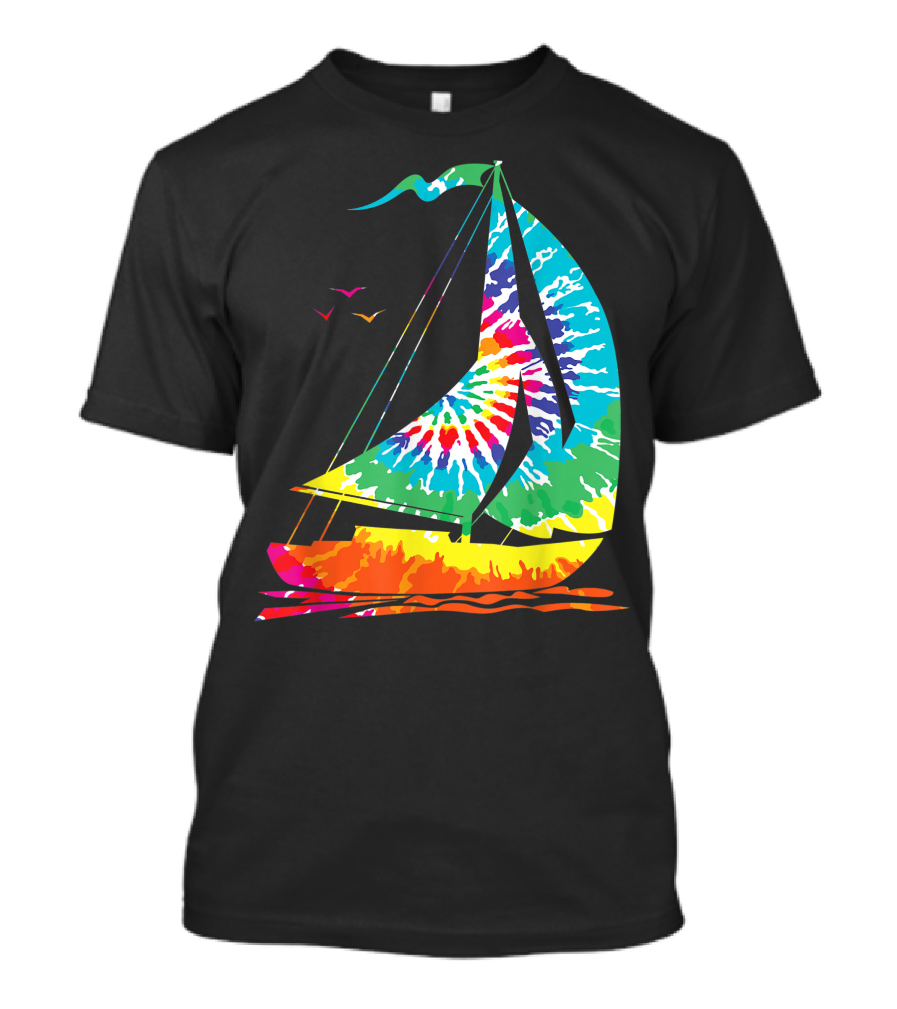 Hippie Rainbow Tie Dye Sailboat Fun Sailing Ocean View T-Shirt