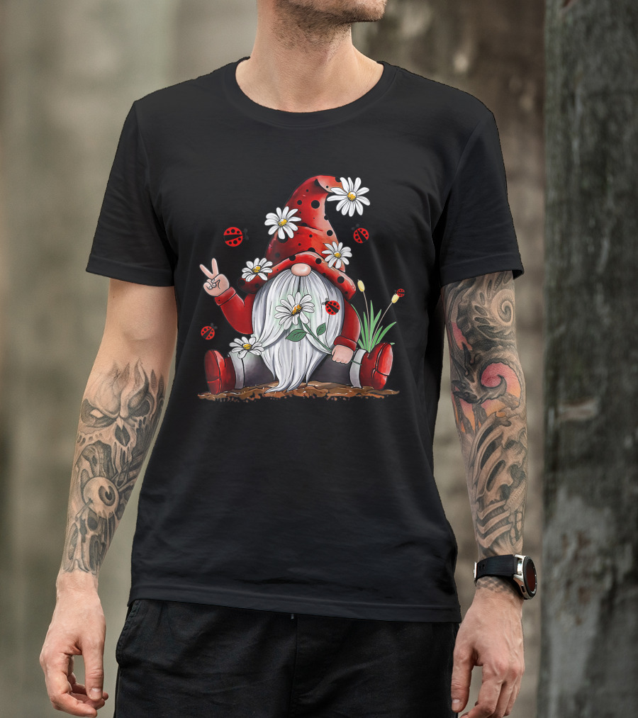 Gnome Hippie Peace Daisy Flower Leopard Ladybug T-Shirt