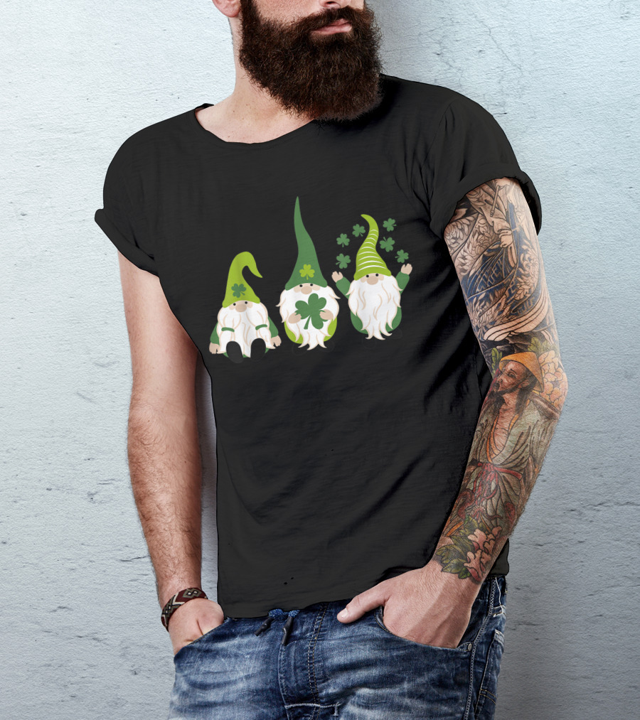 Gnome Leprechaun Tomte With Shamrock Hats Trio T-Shirt