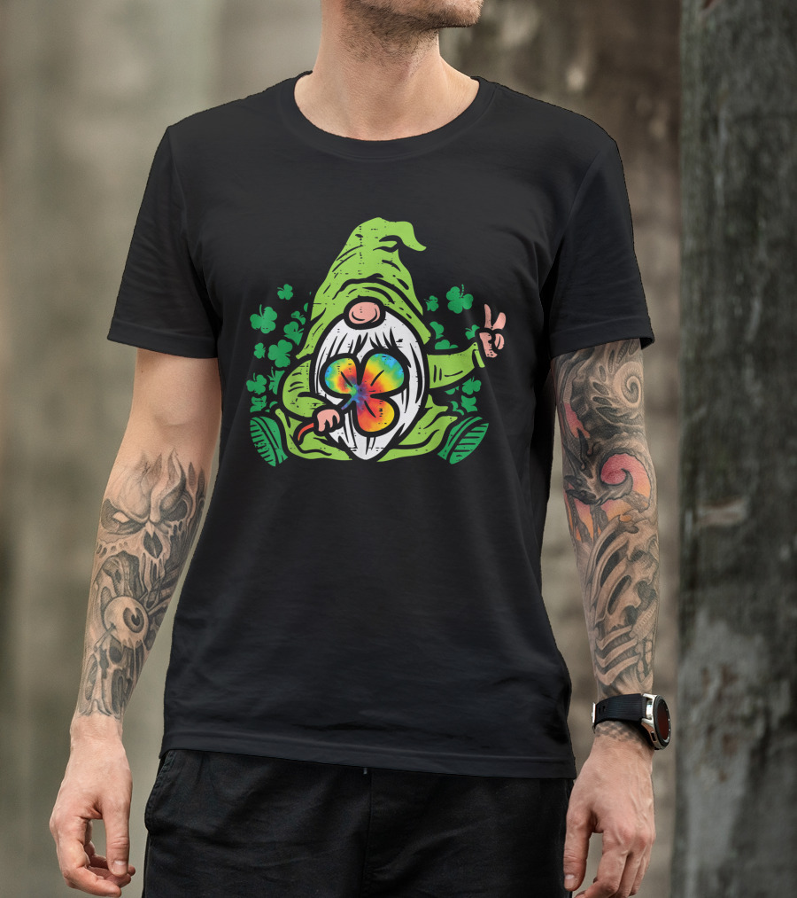 Gnome Tie Dye Shamrock Clover Peace St Patricks Day T-Shirt