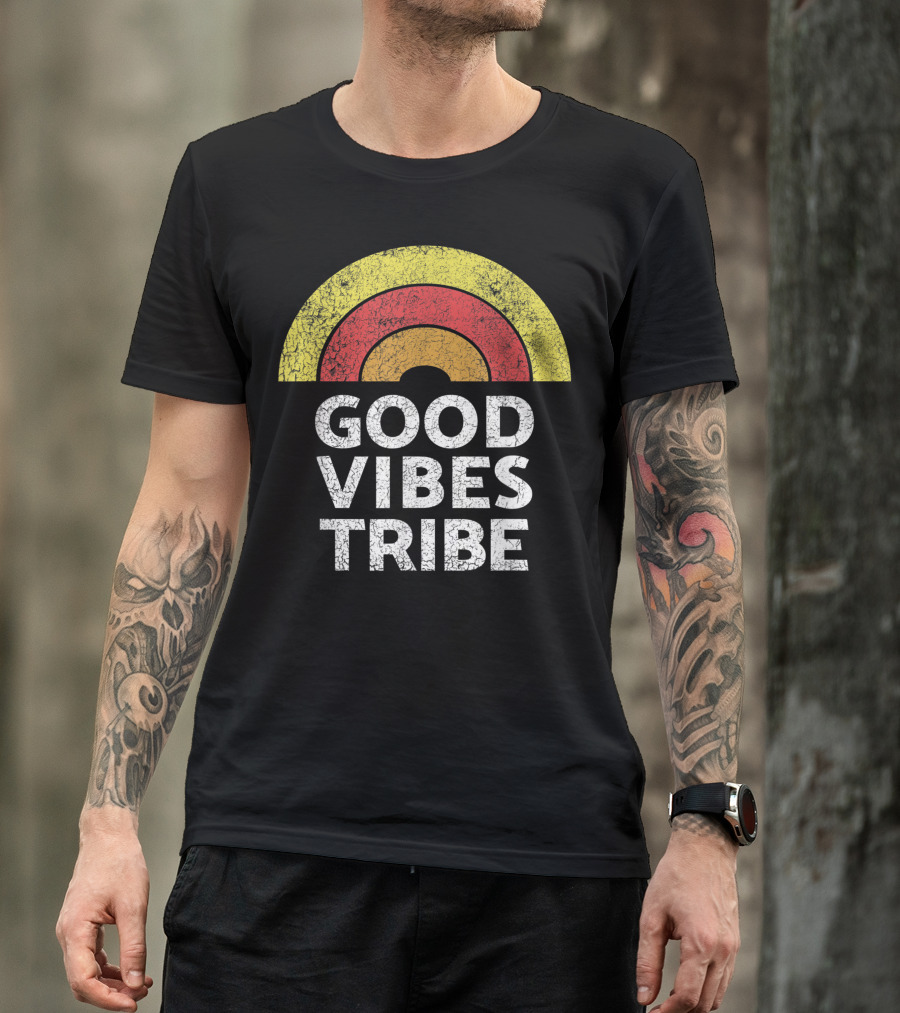 Good Vibes Tribe Vintage Boho Hippie Sun Rainbow Summer T-Shirt