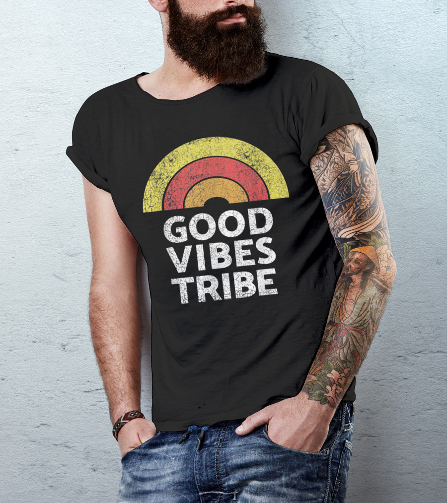 Good Vibes Tribe Vintage Boho Hippie Sun Rainbow Summer T-Shirt