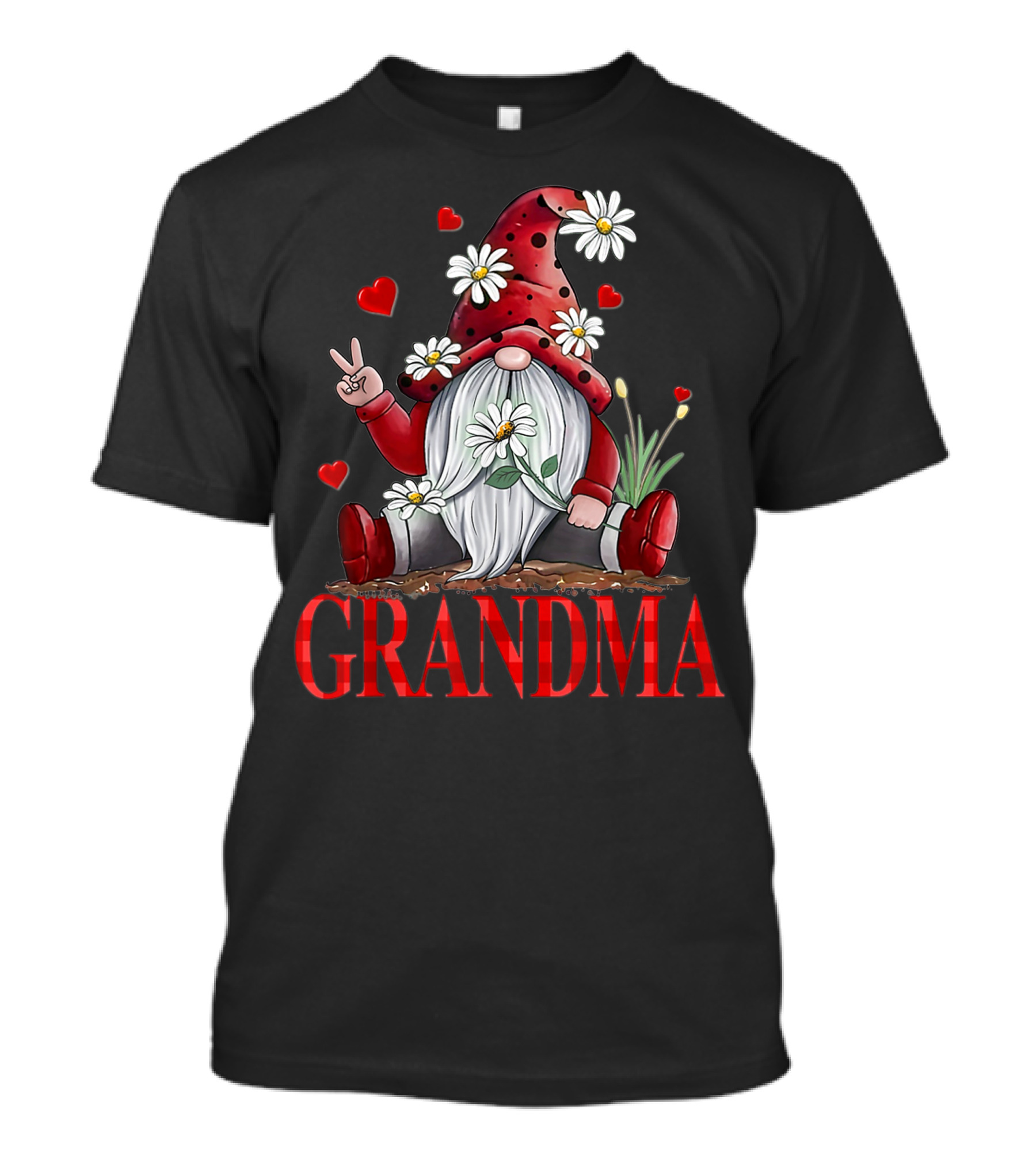 Grandma Valentine Gnome Hippie Beetle Daisy Peace Flowers T-Shirt