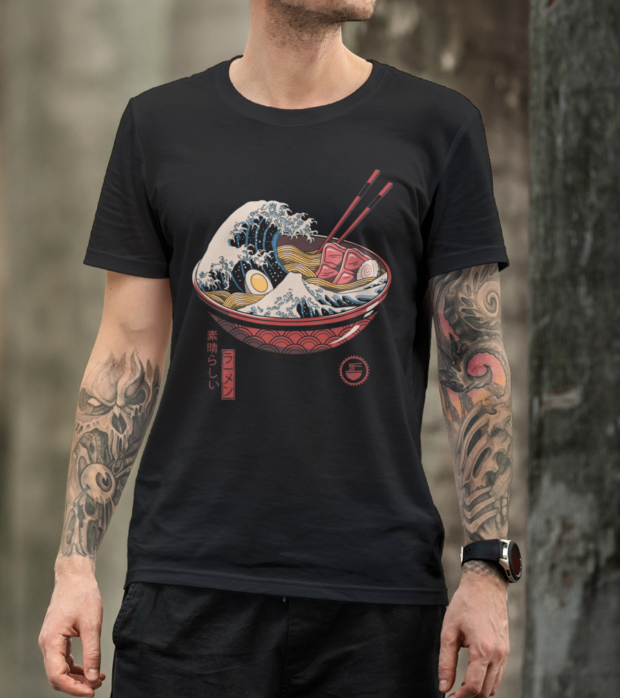 Great Ramen Wave Kanagawa Style Noodles Bowl Katsushika Hokusai Fusion T-Shirt
