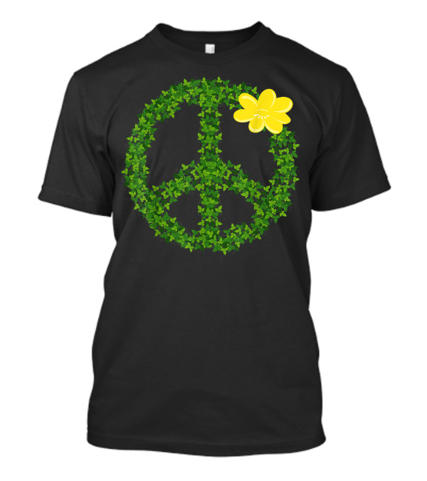 Green Garden Peace Sign With Yellow Flower Nature Elements T-Shirt