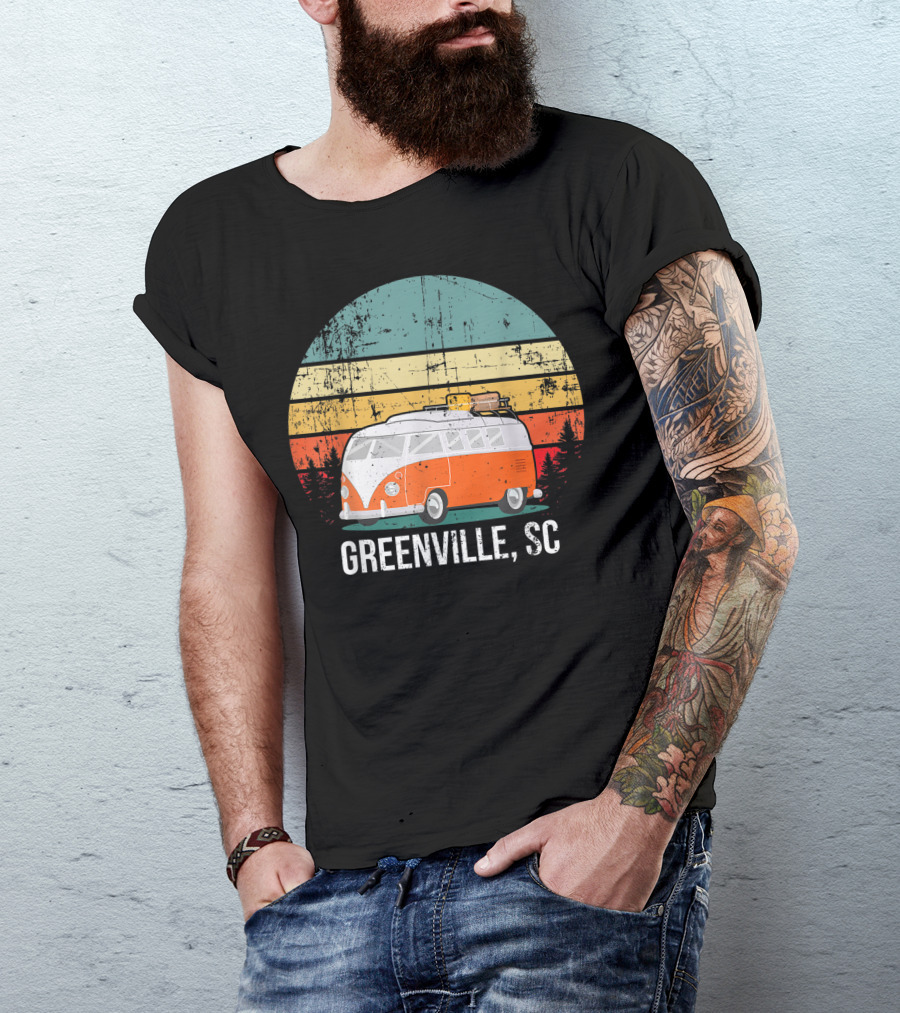 Greenville SC Retro Hippie Van Camper Vintage Stripes T-Shirt