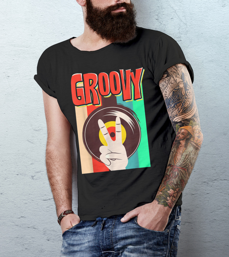Groovy 70s Vintage Tie Dye Peace Vinyl Record T-Shirt