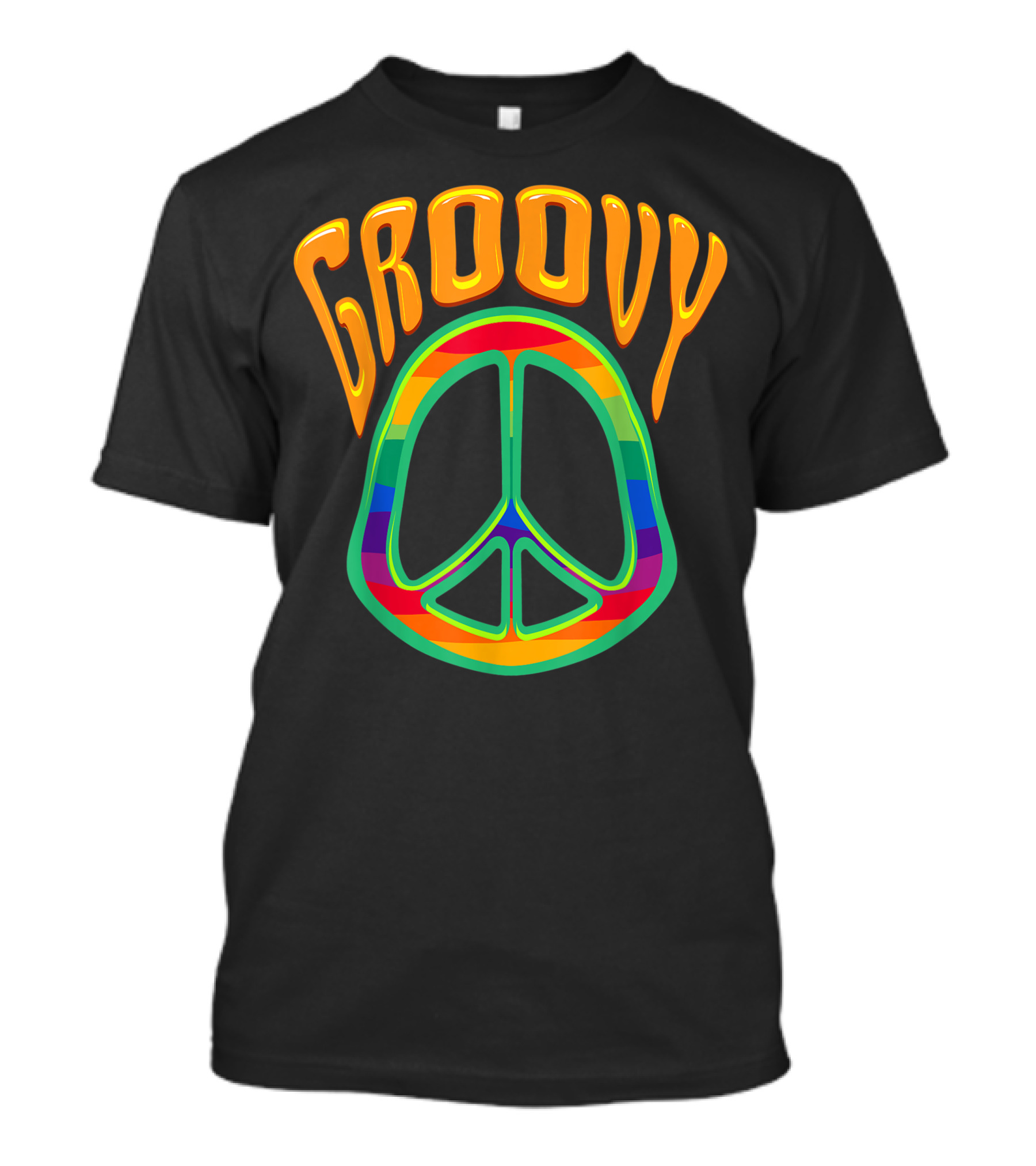 Groovy Rainbow Peace Sign Hippie 60s 70s Bohemian Love T-Shirt