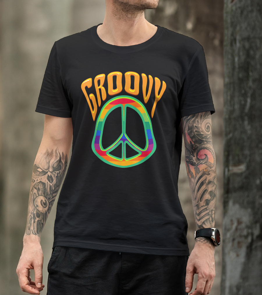 Groovy Rainbow Peace Sign Hippie 60s 70s Bohemian Love T-Shirt