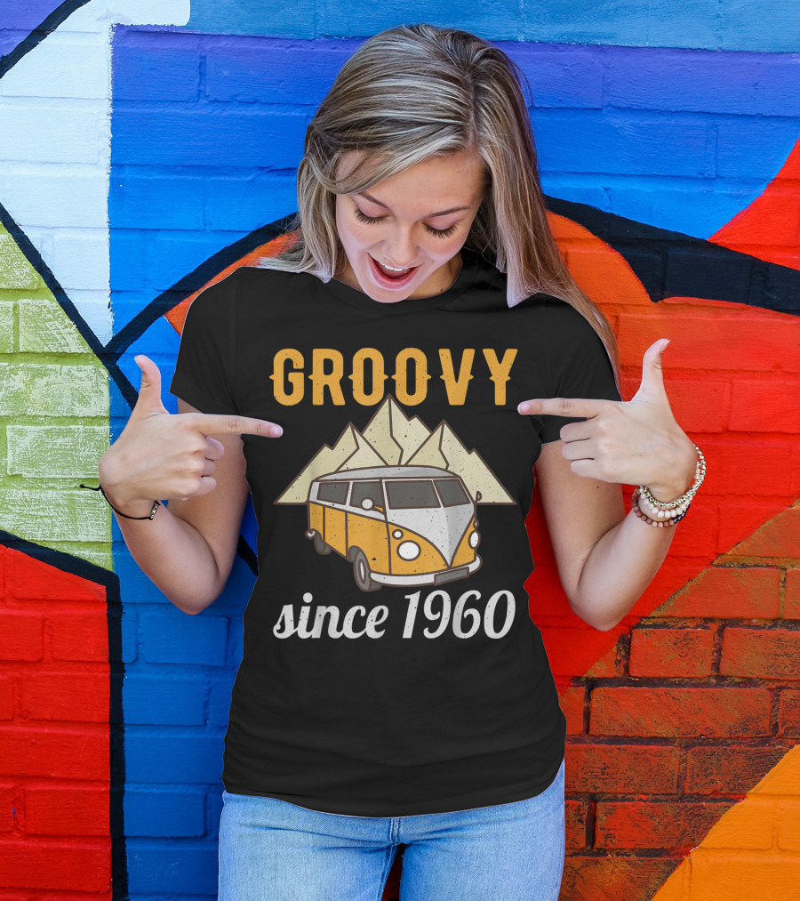 Groovy Since 1960 Hippie Birthday Bus With Mountain T-Shirt