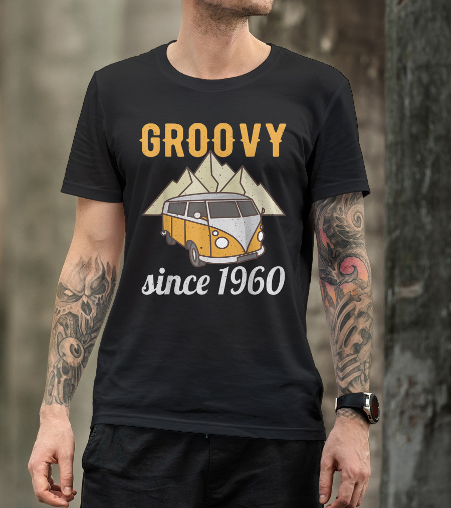 Groovy Since 1960 Hippie Birthday Bus With Mountain T-Shirt