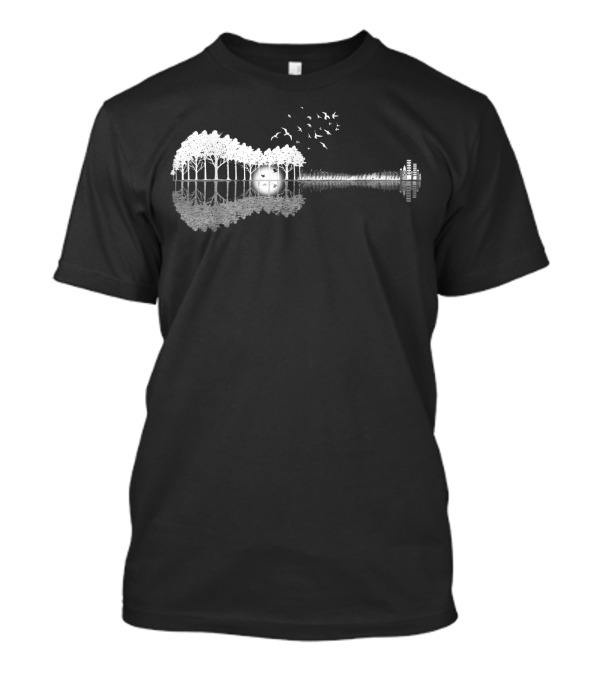 Guitar Lake Shadow Love Guitar Musician Trees City Birds Reflection T-Shirt
