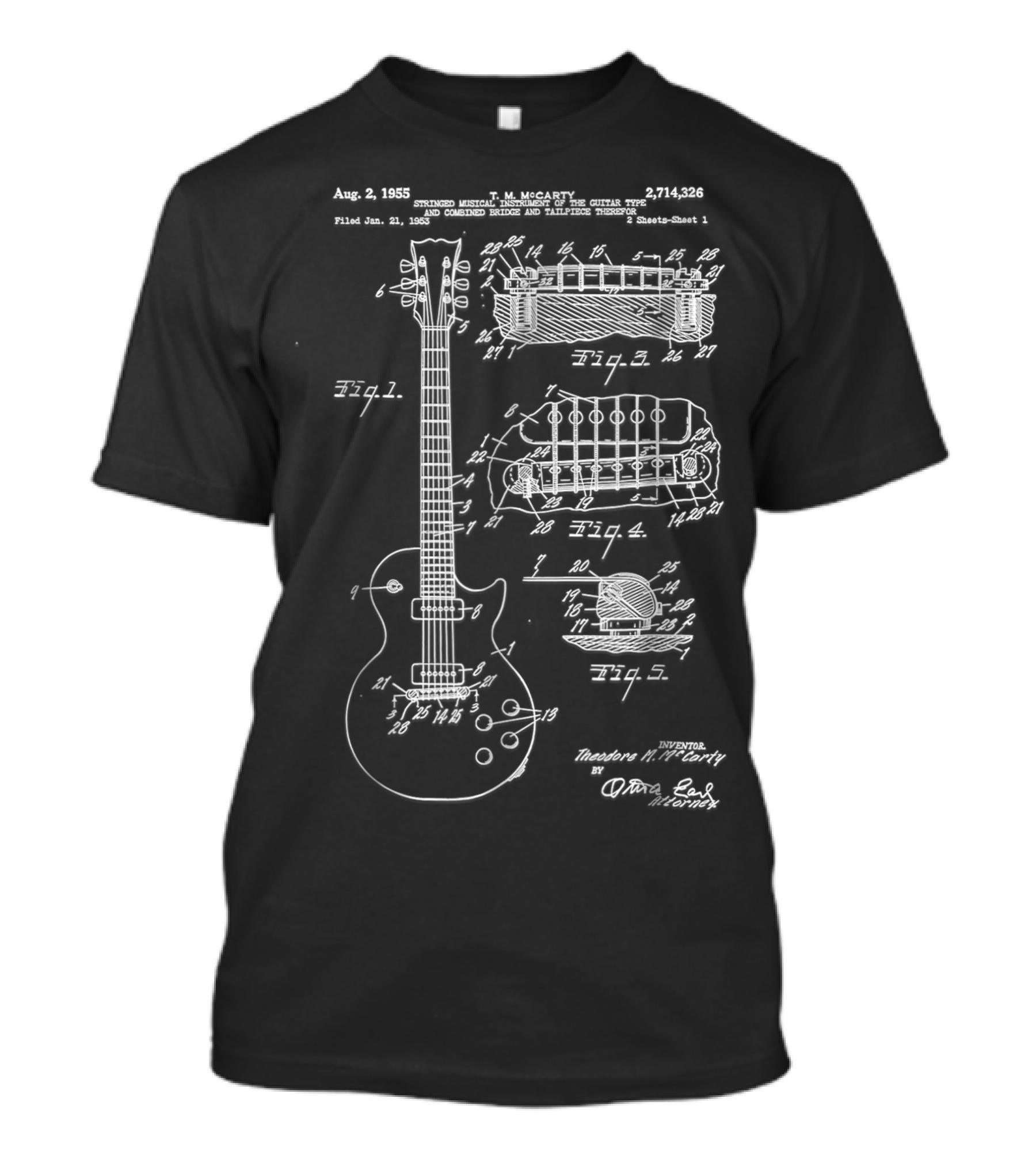 Guitar Patent Print 1955 T. M. McCarty Electric Guitar Type Vintage Patent Ar S7 T-Shirt