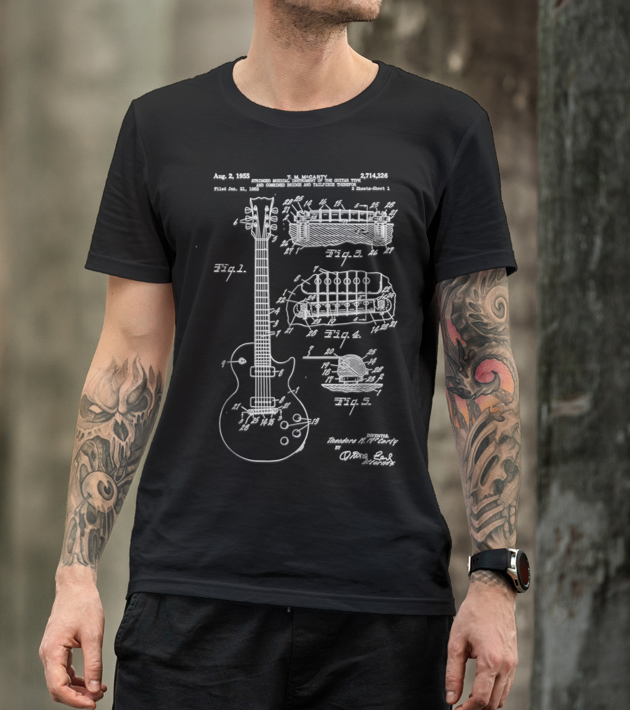 Guitar Patent Print 1955 T. M. McCarty Electric Guitar Type Vintage Patent Ar S7 T-Shirt