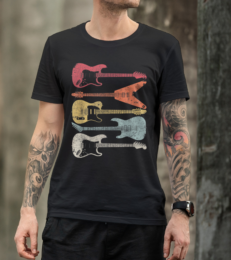 Guitar Style For Guitarist Vintage Multi-Color Electric Guitars T-Shirt