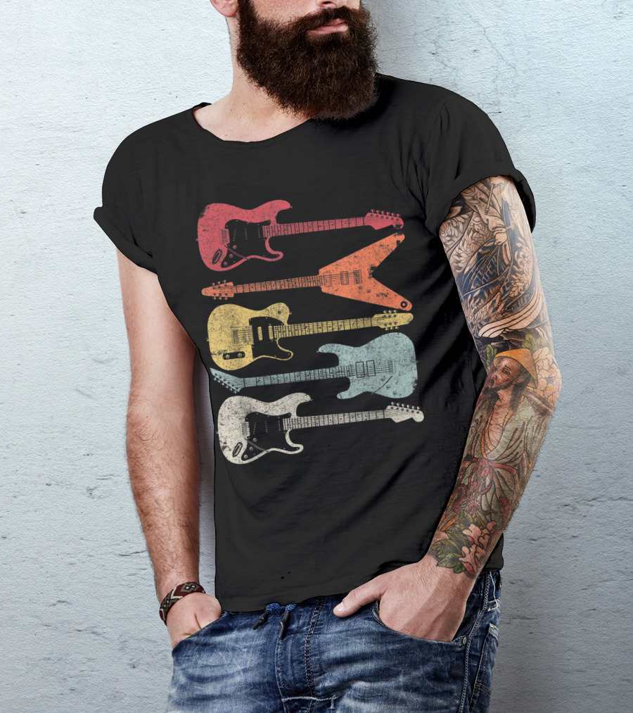 Guitar Style For Guitarist Vintage Multi-Color Electric Guitars T-Shirt