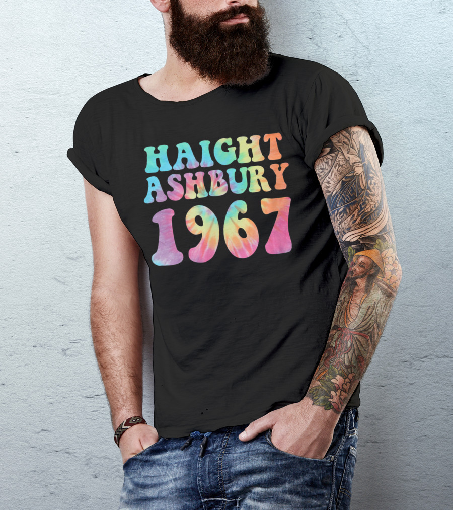 Haight Ashbury 1967 Rainbow Tie Dye Psychedelic Text T-Shirt