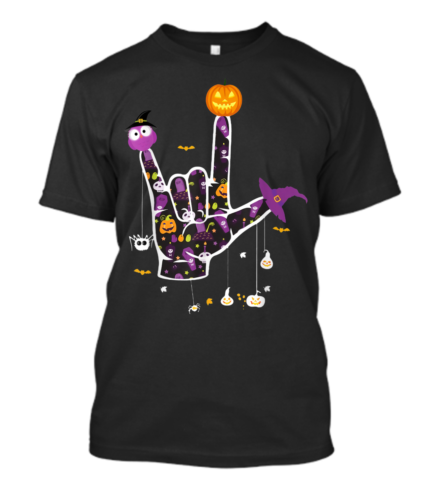 Hand ASL Witch Halloween Sign Language Pride Deaf Pumpkin T-Shirt