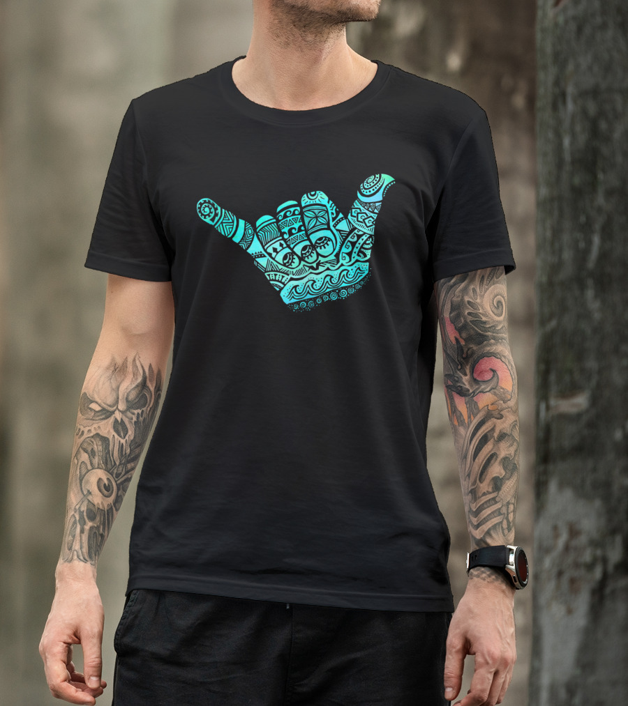 Hang Loose Polynesian Tribal Shaka Hand Blue Boho T-Shirt