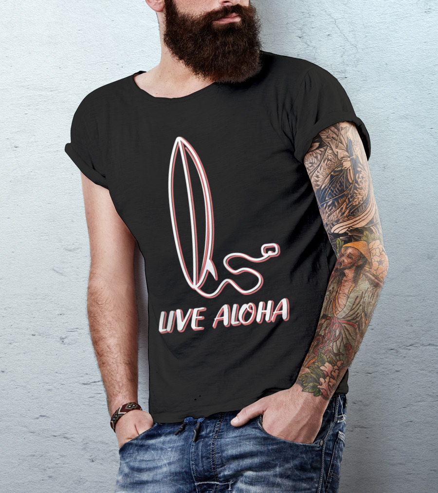 Live Aloha Surfing Hawaii Beach Wave Surfer Hippie Traveler T-Shirt