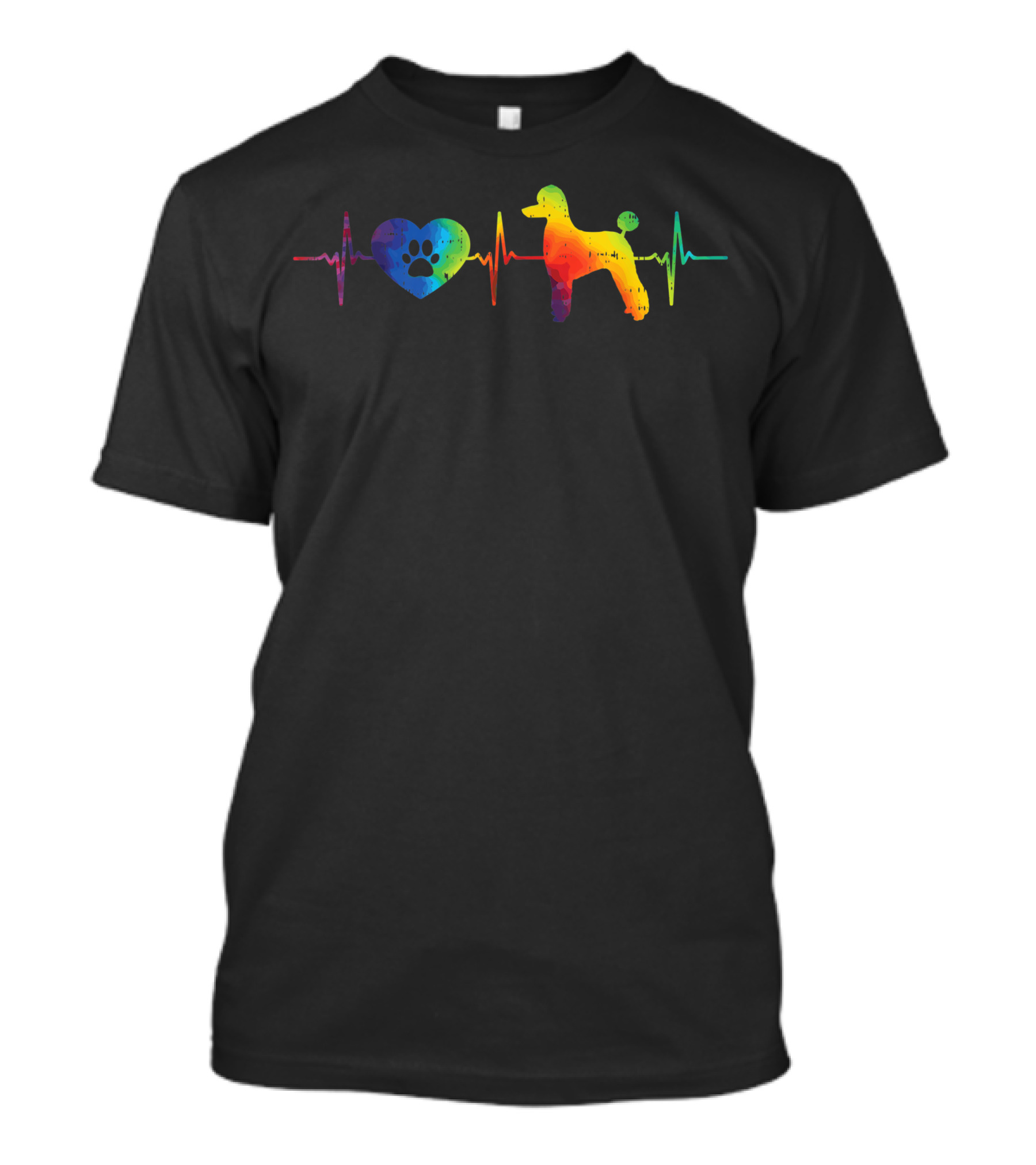 Heartbeat Paw Poodle Rainbow Tie Dye Hippie Pet Dog Lover Owner T-Shirt