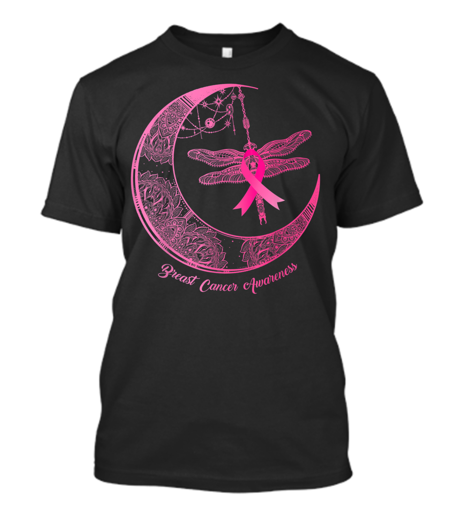 Breast Cancer Awareness Henna Moon Dragonfly Pink T-Shirt