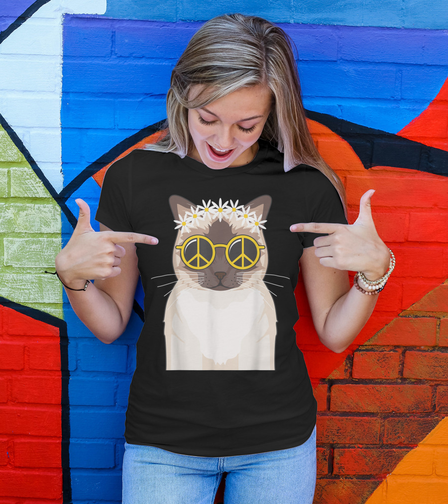 Hippie Cat Lover Soul Peace Flower Power T-Shirt