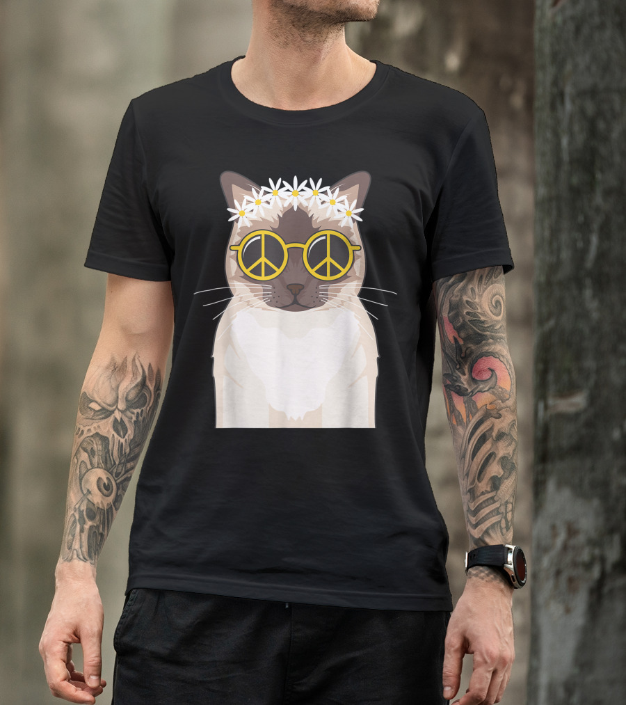Hippie Cat Lover Soul Peace Flower Power T-Shirt