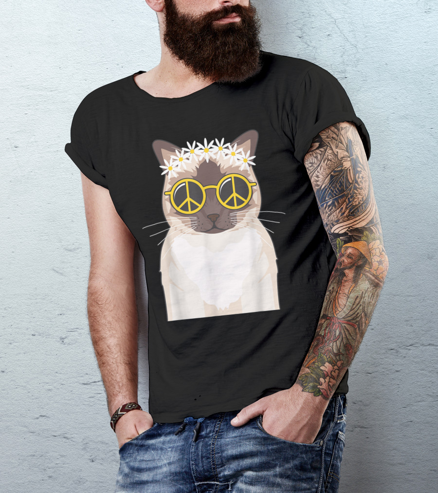 Hippie Cat Lover Soul Peace Flower Power T-Shirt