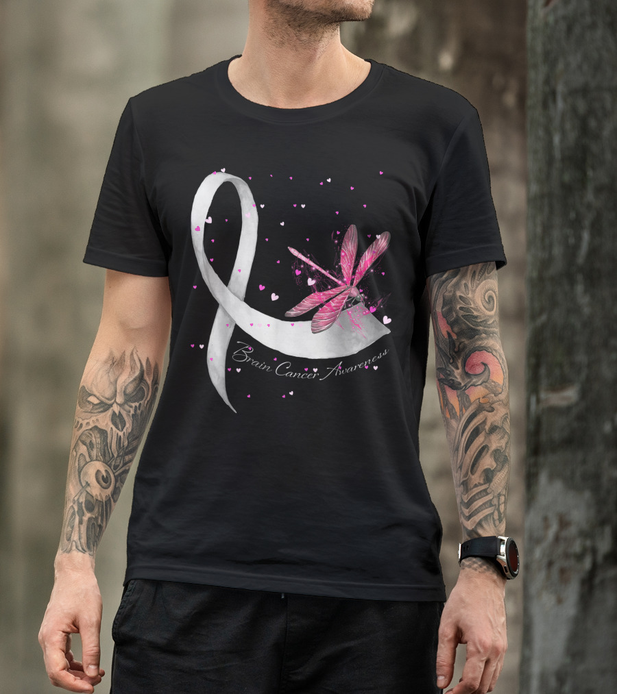Brain Cancer Awareness Hippie Dragonfly Gray Ribbon S6 T-Shirt