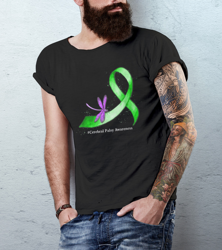 Hippie Dragonfly Green Ribbon #Cerebral Palsy Awareness T-Shirt