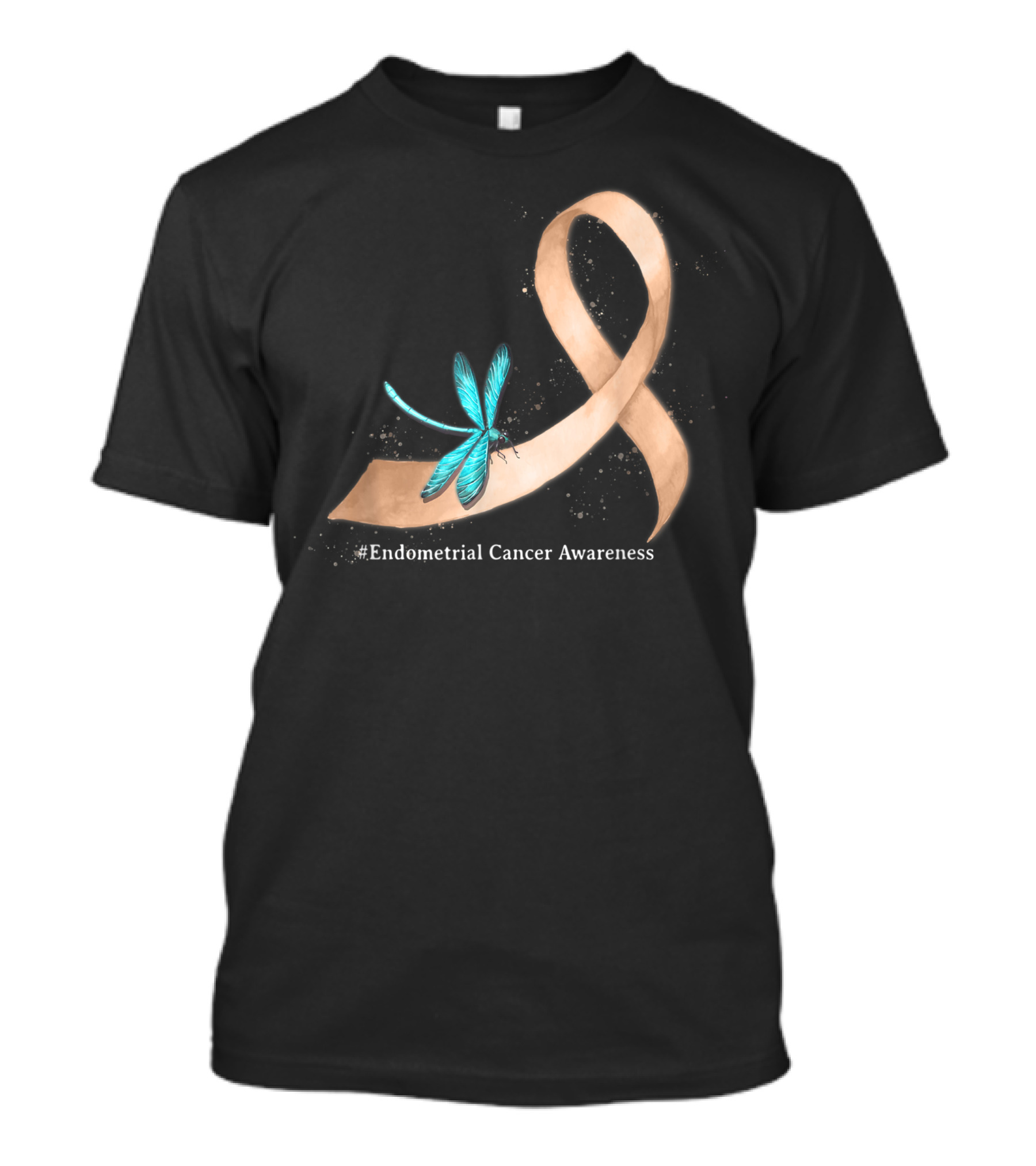 Endometrial Cancer Awareness Peach Ribbon Hippie Dragonfly T-Shirt