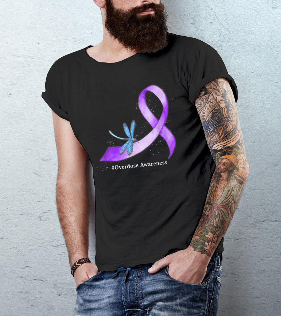 Hippie Dragonfly Purple Ribbon #Overdose Awareness 15 T-Shirt