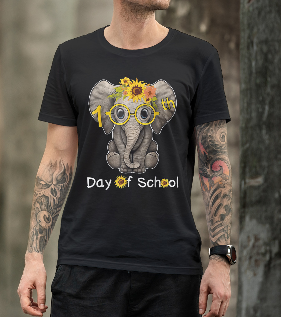 100th Day Of School Hippie Elephant Sunflower Lovers T-Shirt