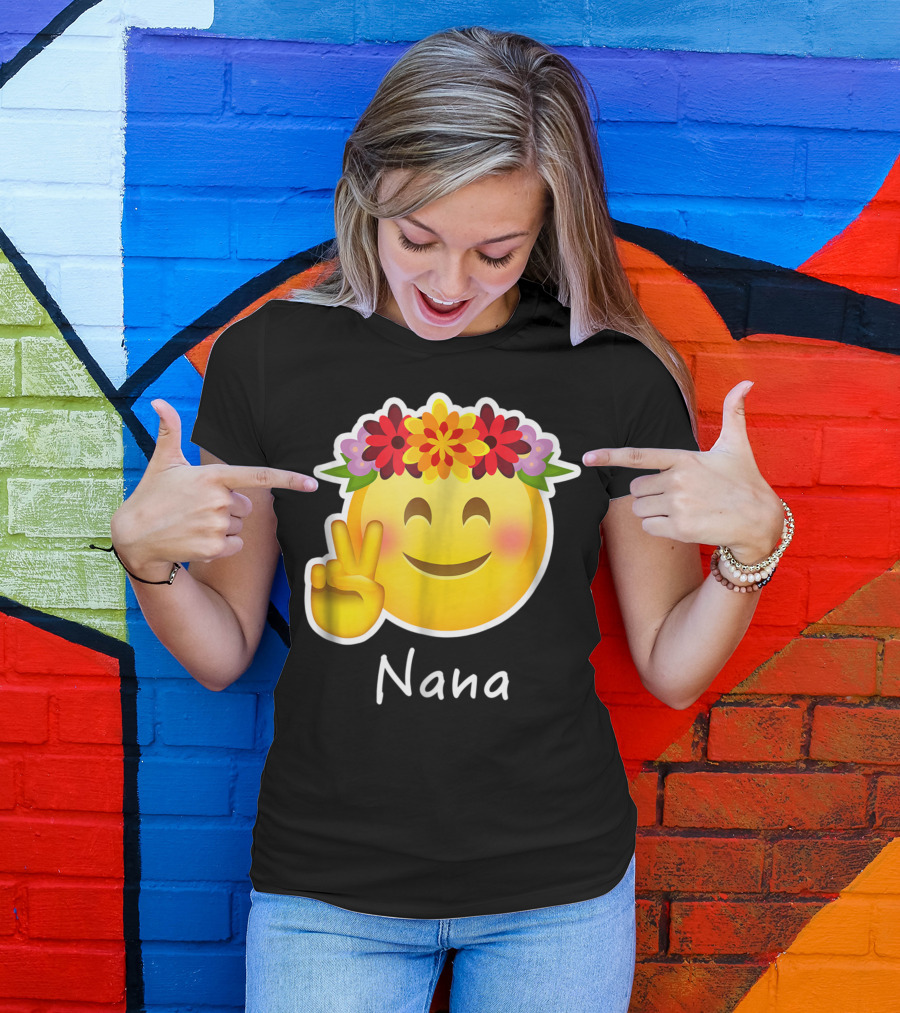 Nana Flower Crown Hippie Emoticon Peace Sign T-Shirt